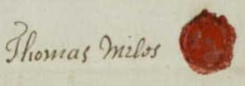 Thomas' signature and signet ring imprint 